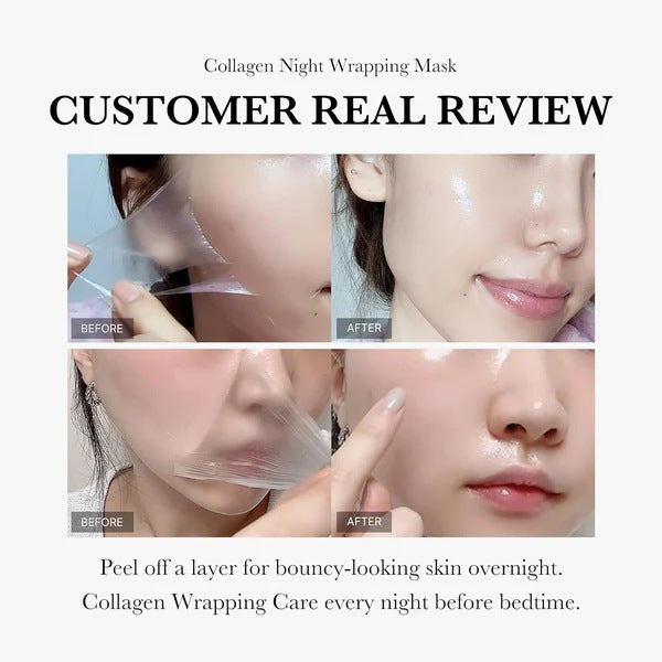 Collagen night mask for firming, hydration, and anti-wrinkle care.
