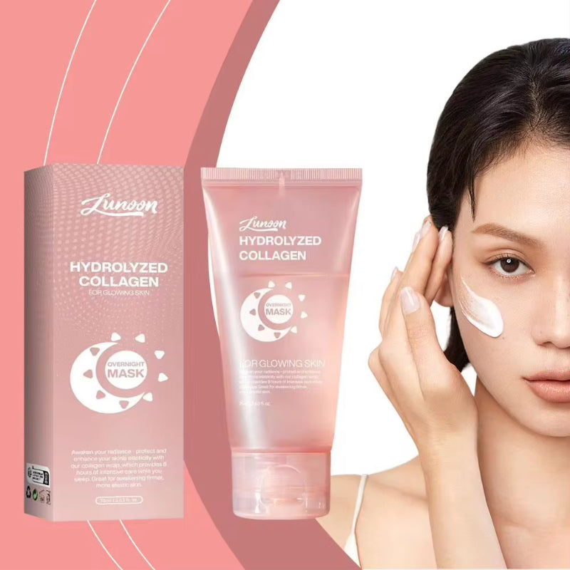 Collagen night mask for firming, hydration, and anti-wrinkle care.