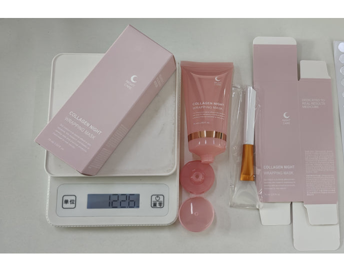 Collagen night mask for firming, hydration, and anti-wrinkle care.