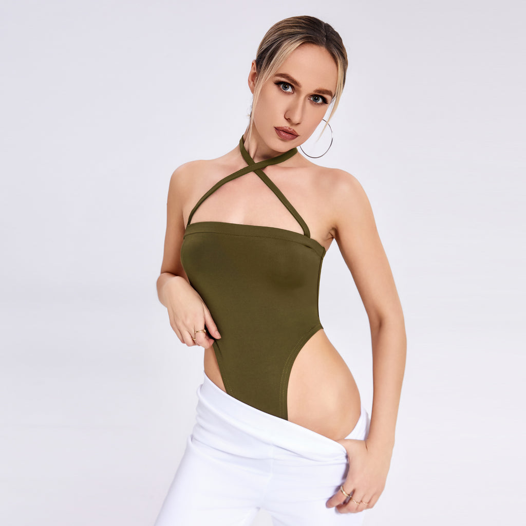 women’s one-shoulder halter neck bodysuit.