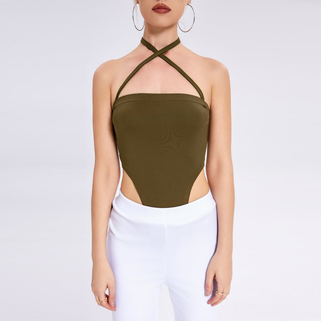 women’s one-shoulder halter neck bodysuit.