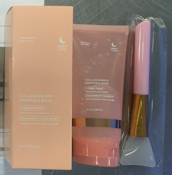 Collagen night mask for firming, hydration, and anti-wrinkle care.